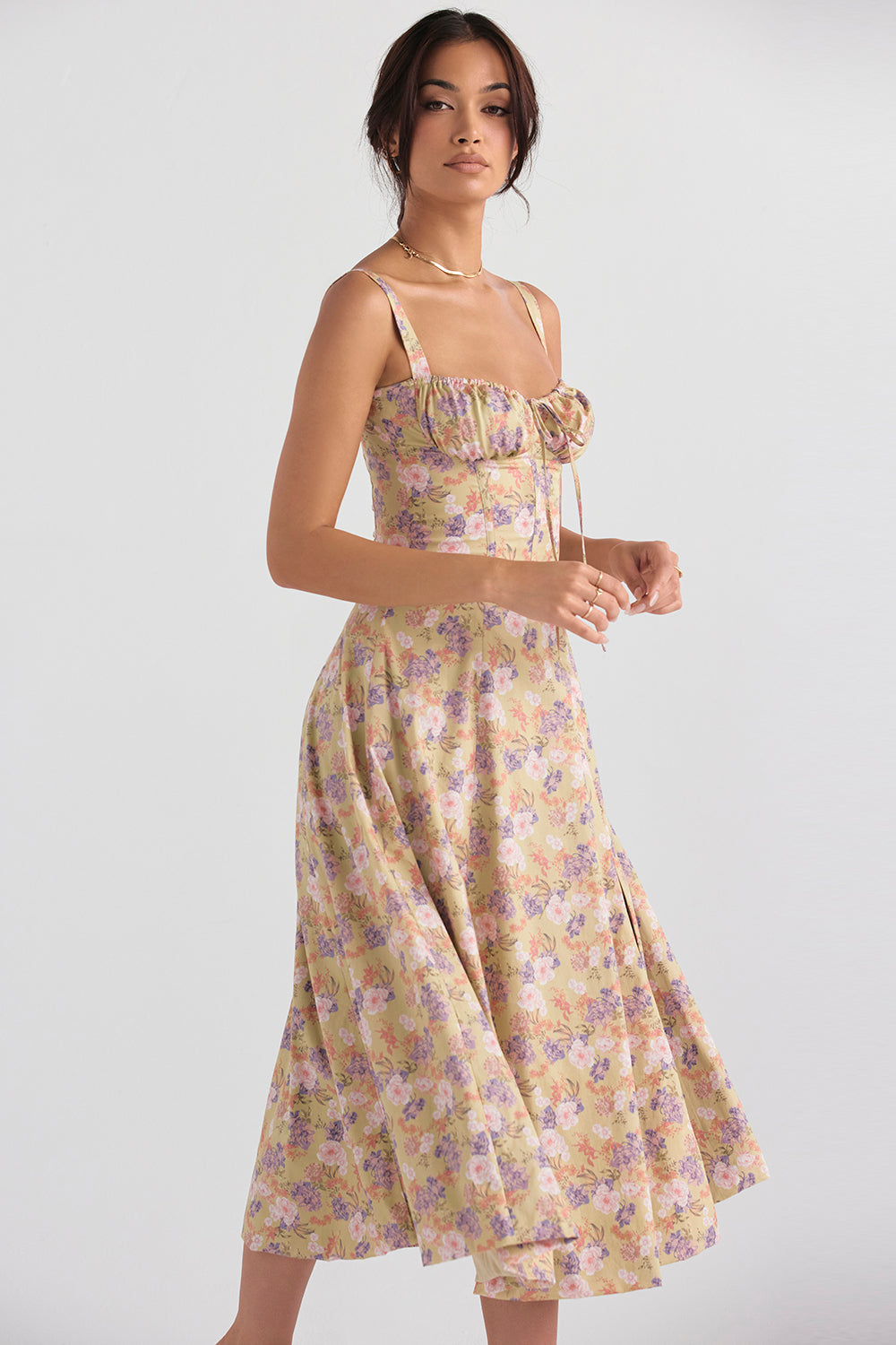 Alya | Floral Bustier Dress with Waist Shaping